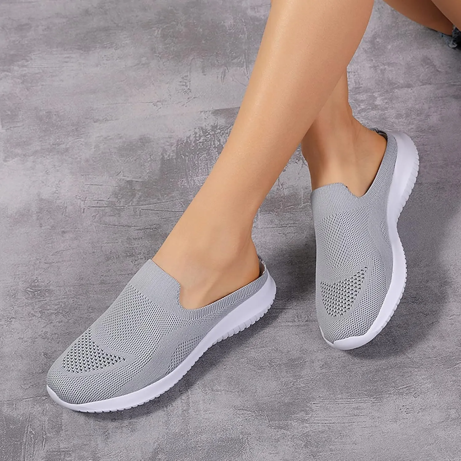 Women's Backless Slip On Mesh Sneakers Women's Max Cushioning Wide Sneaker Ladies Comfortable Wide Width House Work Shoes