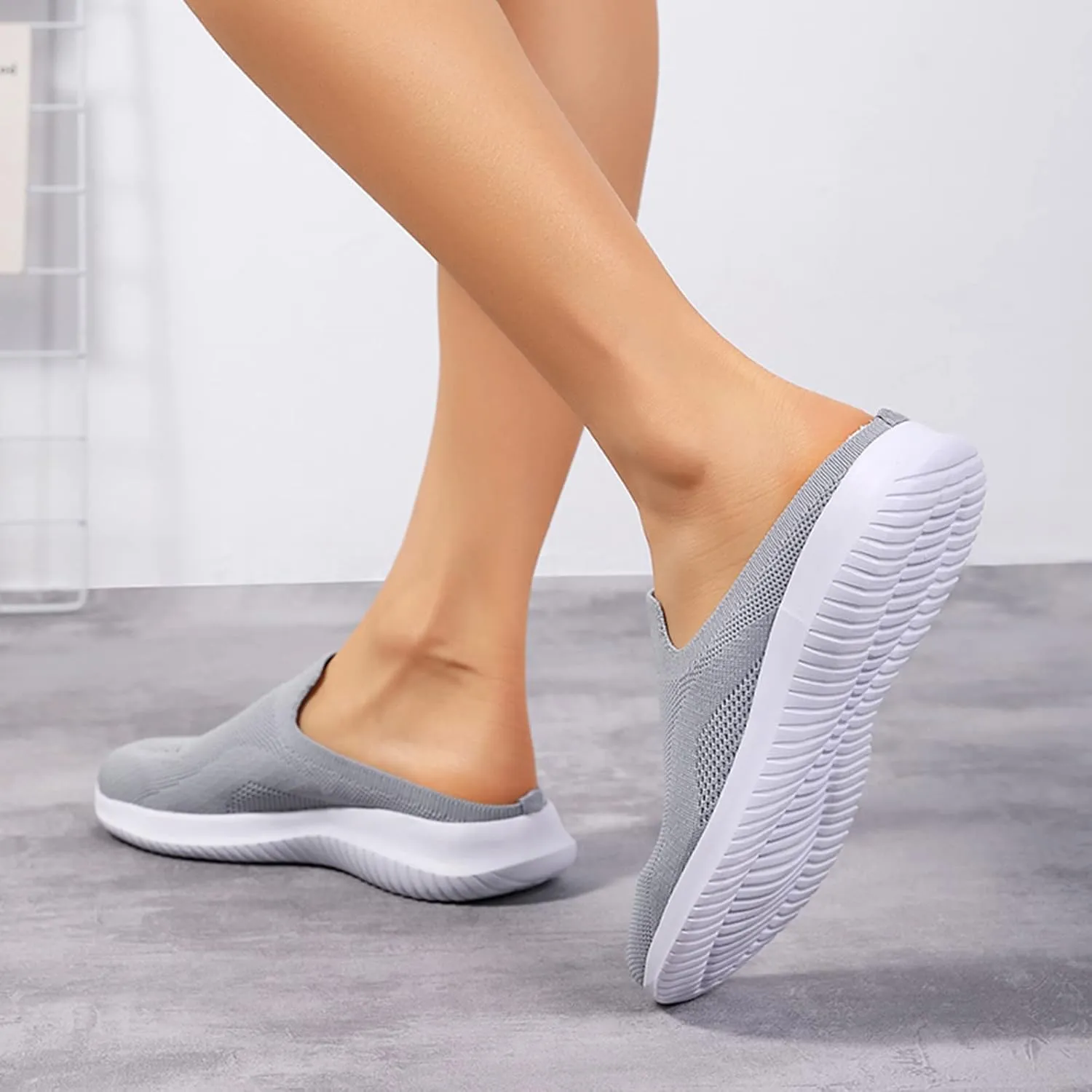 Women's Backless Slip On Mesh Sneakers Women's Max Cushioning Wide Sneaker Ladies Comfortable Wide Width House Work Shoes