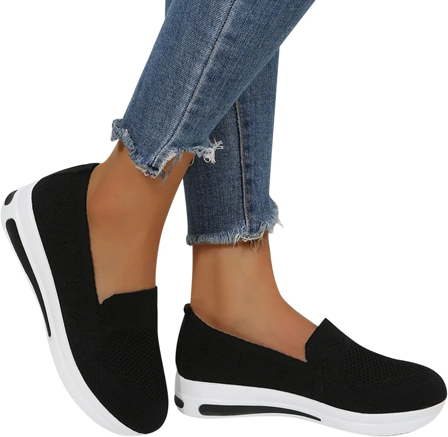Womens Canvas Slip On Shoes Casual Walking Sneakers Lightweight Flat Fashion Comfortable Elastic Loafers Non Slip