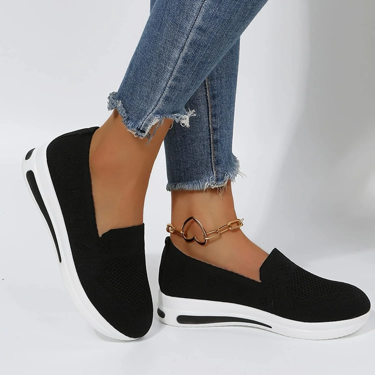 Womens Canvas Slip On Shoes Casual Walking Sneakers Lightweight Flat Fashion Comfortable Elastic Loafers Non Slip