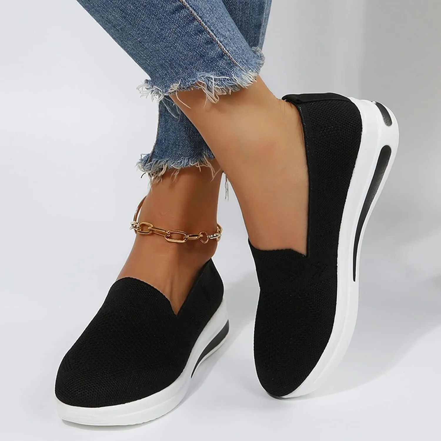 Womens Canvas Slip On Shoes Casual Walking Sneakers Lightweight Flat Fashion Comfortable Elastic Loafers Non Slip