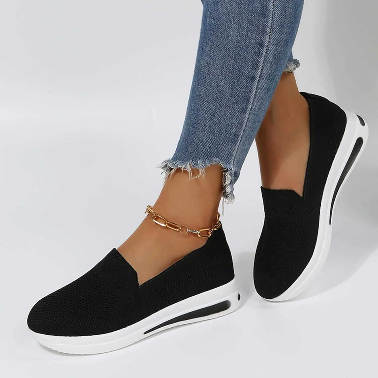 Womens Canvas Slip On Shoes Casual Walking Sneakers Lightweight Flat Fashion Comfortable Elastic Loafers Non Slip