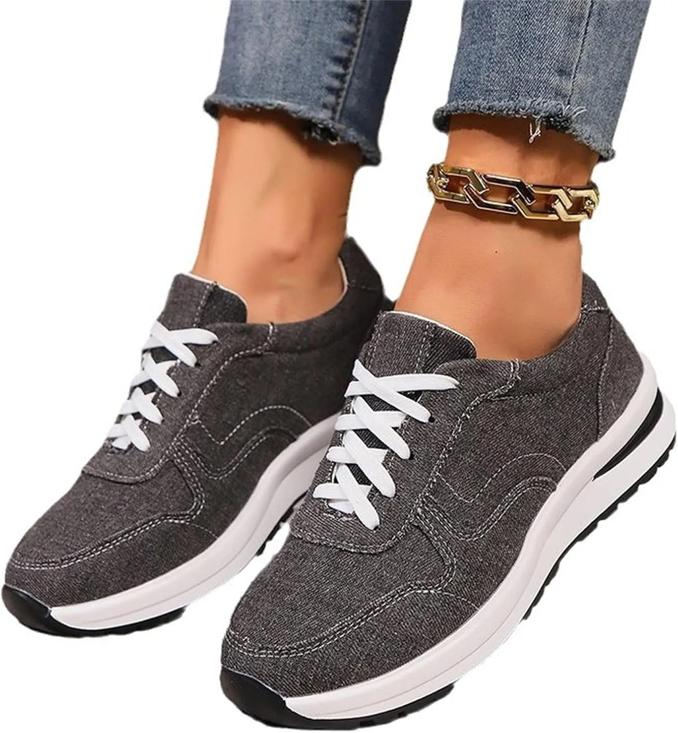 Women's Fashion Sneakers Thick Sole Casual Walking Shoes Comfy Slip On Lace Up Athletic Shoes for Women