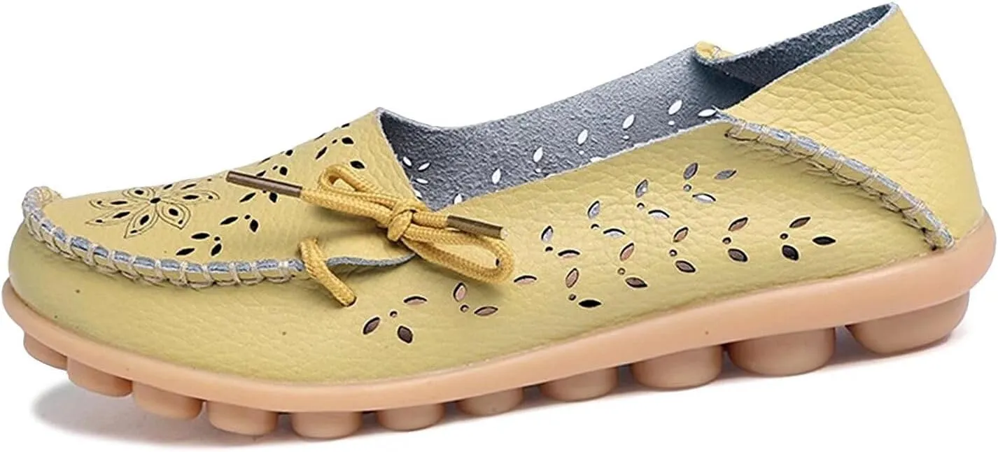 Women's Floral Leather Slipper Loafers Flat Shoes Slip-Ons
