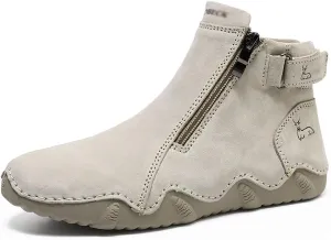 Women's High-Top Waterproof Winter Snow Boots with Double Zipper, Handmade Suede Ankle Sneakers for Outdoor Casual, Warm Fleece Lined, Anti-Slip Sole, Perfect for Cold Weather Activities