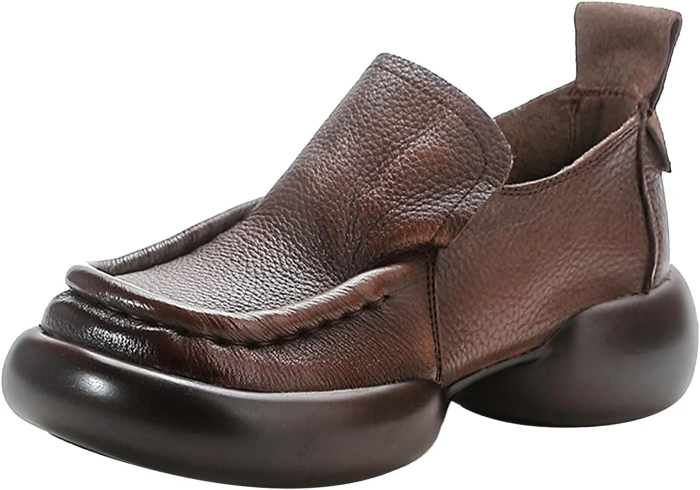 Women's Leather Platform Loafers,Lightweight Comfortable Chunky Heel Cushion Soft Lug Sole Slip on Dress Casual Shoes