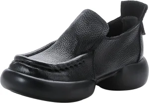 Women's Leather Platform Loafers,Lightweight Comfortable Chunky Heel Cushion Soft Lug Sole Slip on Dress Casual Shoes