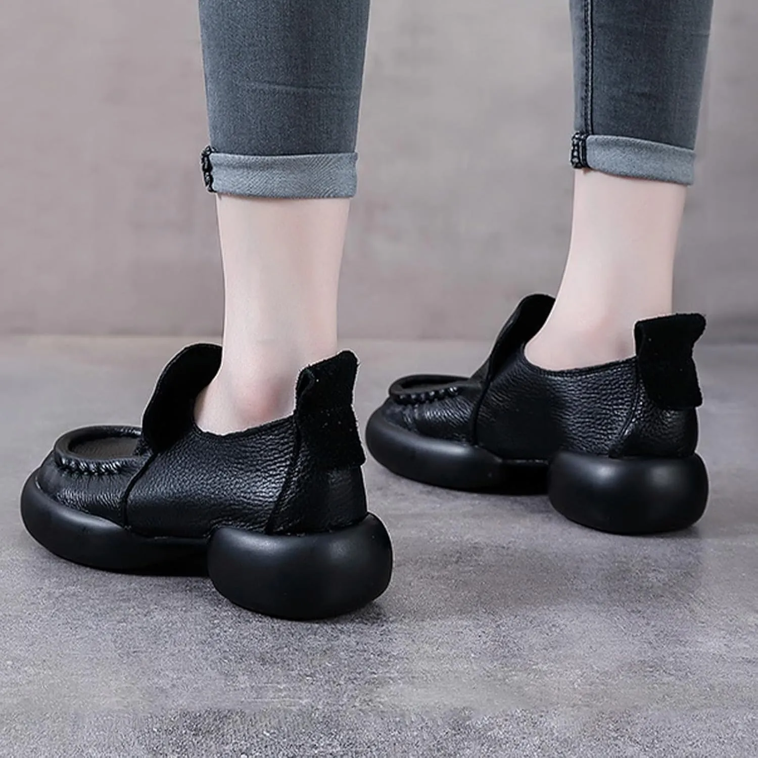 Women's Leather Platform Loafers,Lightweight Comfortable Chunky Heel Cushion Soft Lug Sole Slip on Dress Casual Shoes
