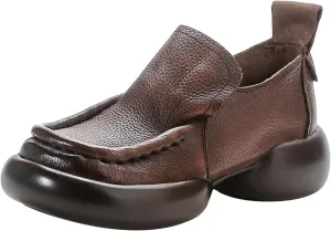 Women's Leather Platform Loafers,Lightweight Comfortable Chunky Heel Cushion Soft Lug Sole Slip on Dress Casual Shoes