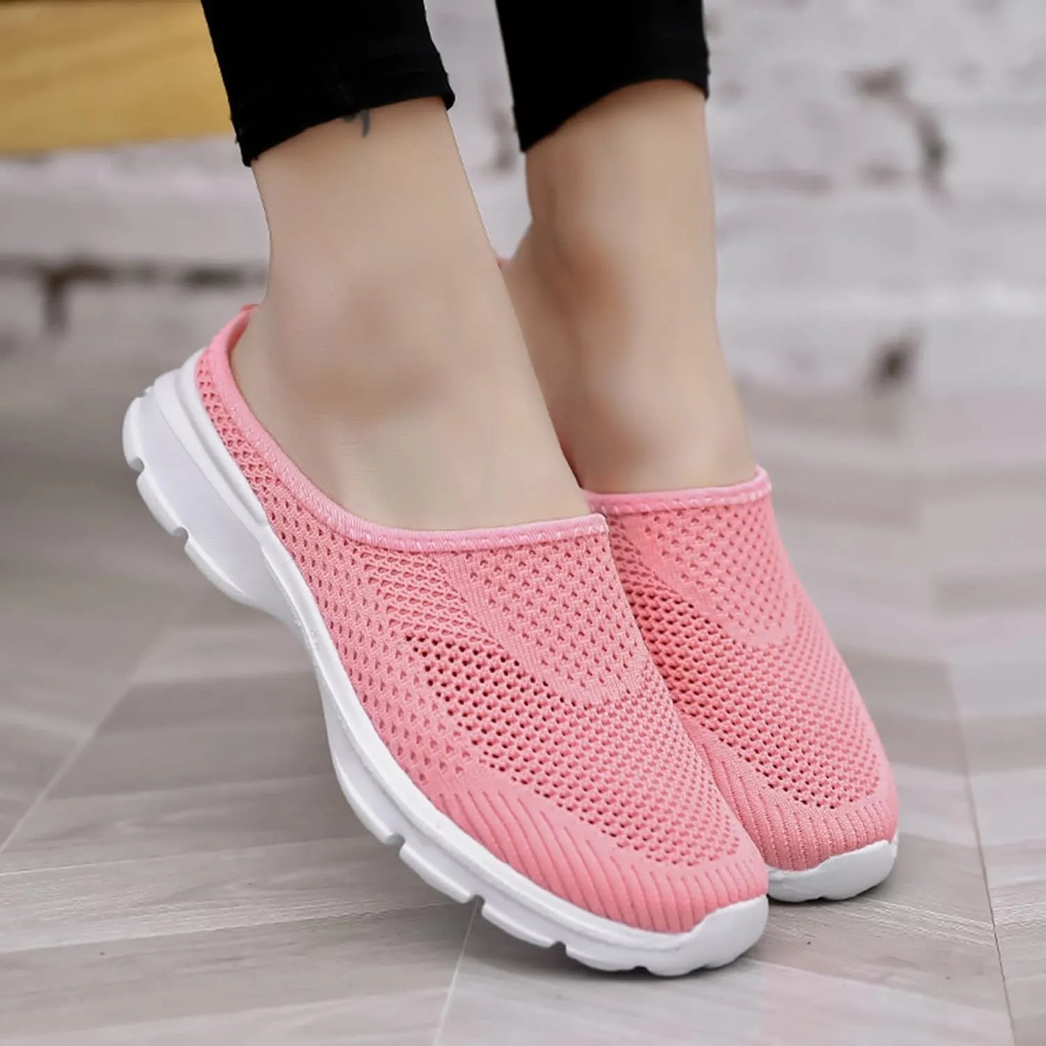 Women's L𝐨w Heel Casual Shoes Mesh Breathable Comfortable Flying Woven Orthopedic Sneaker Wide Width Work Shoes