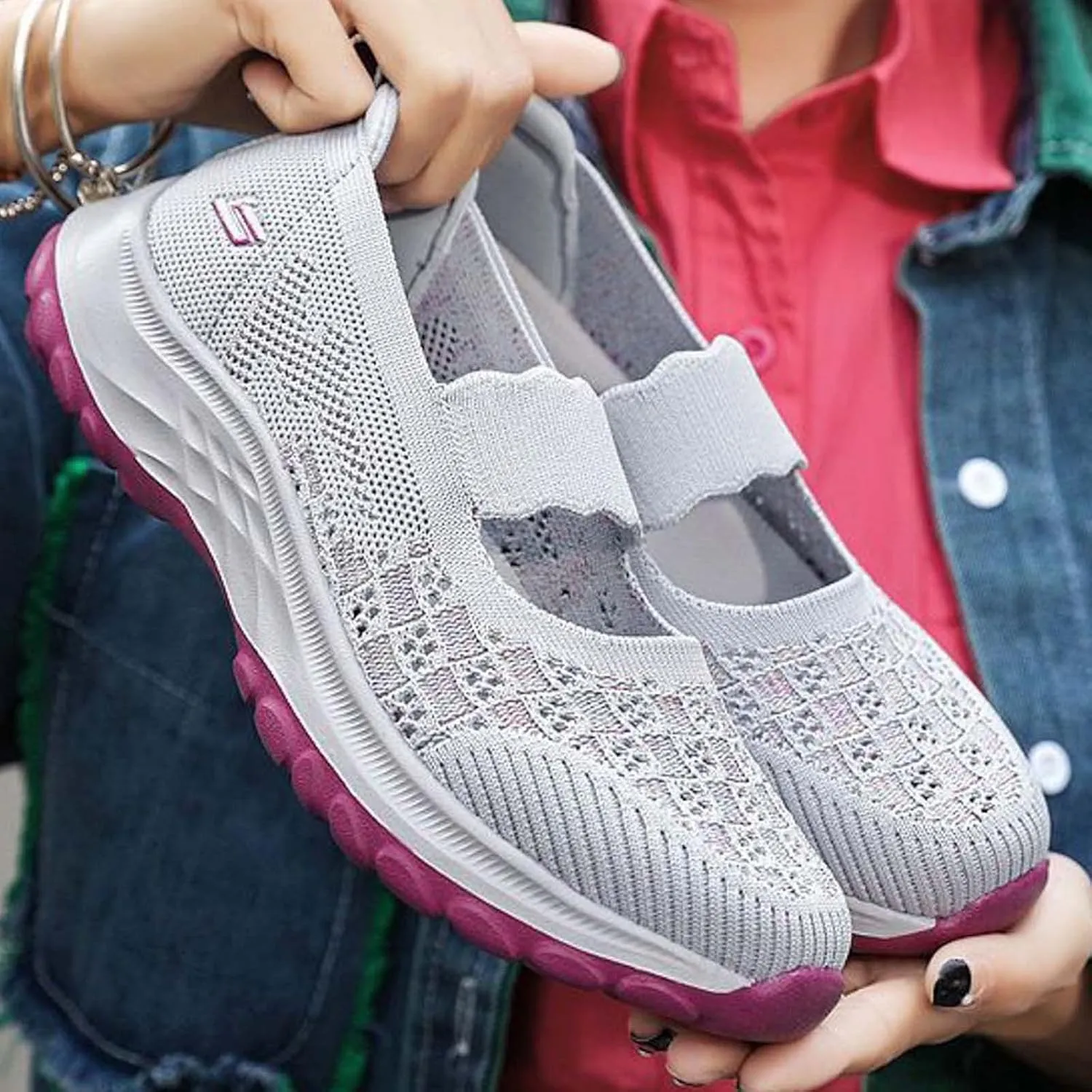 Women's Mesh Sneaker Comfortable Breathable Lightweight Casual Sneaker Wide Width Running Shoes Summer Slip On Walking Shoes