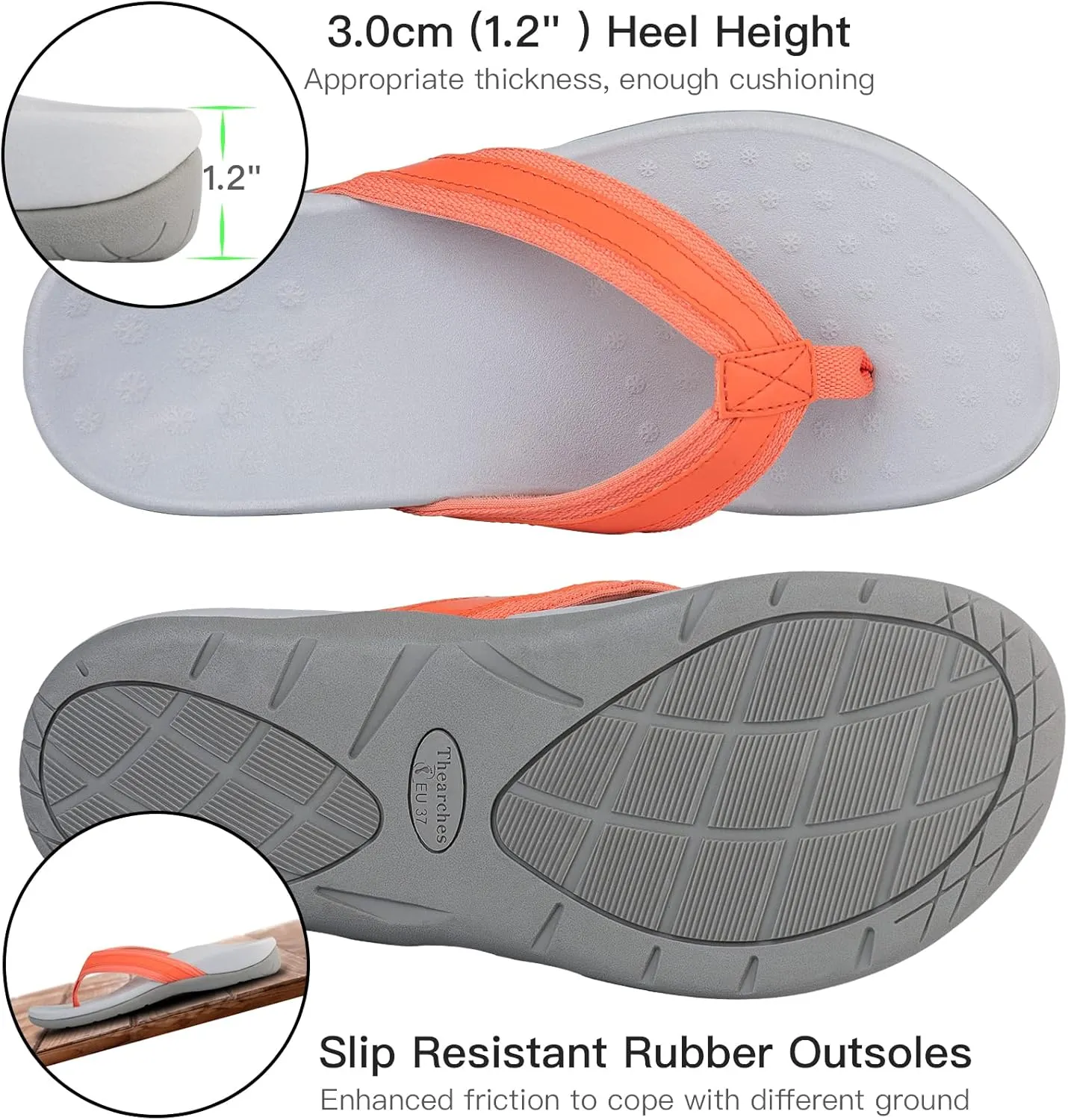 Women's Orthotic Flip Flops Arch Support Sandals for Plantar Fasciitis Flat Feet Heel Pain Relief, Soft Shock-Absorbing Beach Toe-post Sandal Supportive Comfort Orthopedic Flip Flop