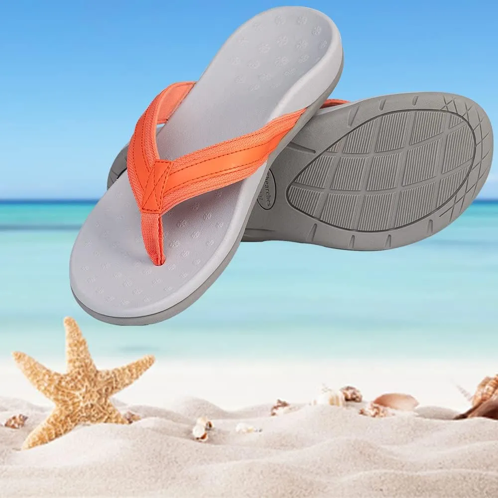 Women's Orthotic Flip Flops Arch Support Sandals for Plantar Fasciitis Flat Feet Heel Pain Relief, Soft Shock-Absorbing Beach Toe-post Sandal Supportive Comfort Orthopedic Flip Flop
