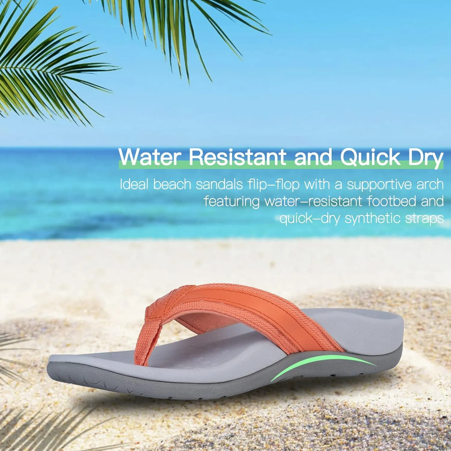 Women's Orthotic Flip Flops Arch Support Sandals for Plantar Fasciitis Flat Feet Heel Pain Relief, Soft Shock-Absorbing Beach Toe-post Sandal Supportive Comfort Orthopedic Flip Flop