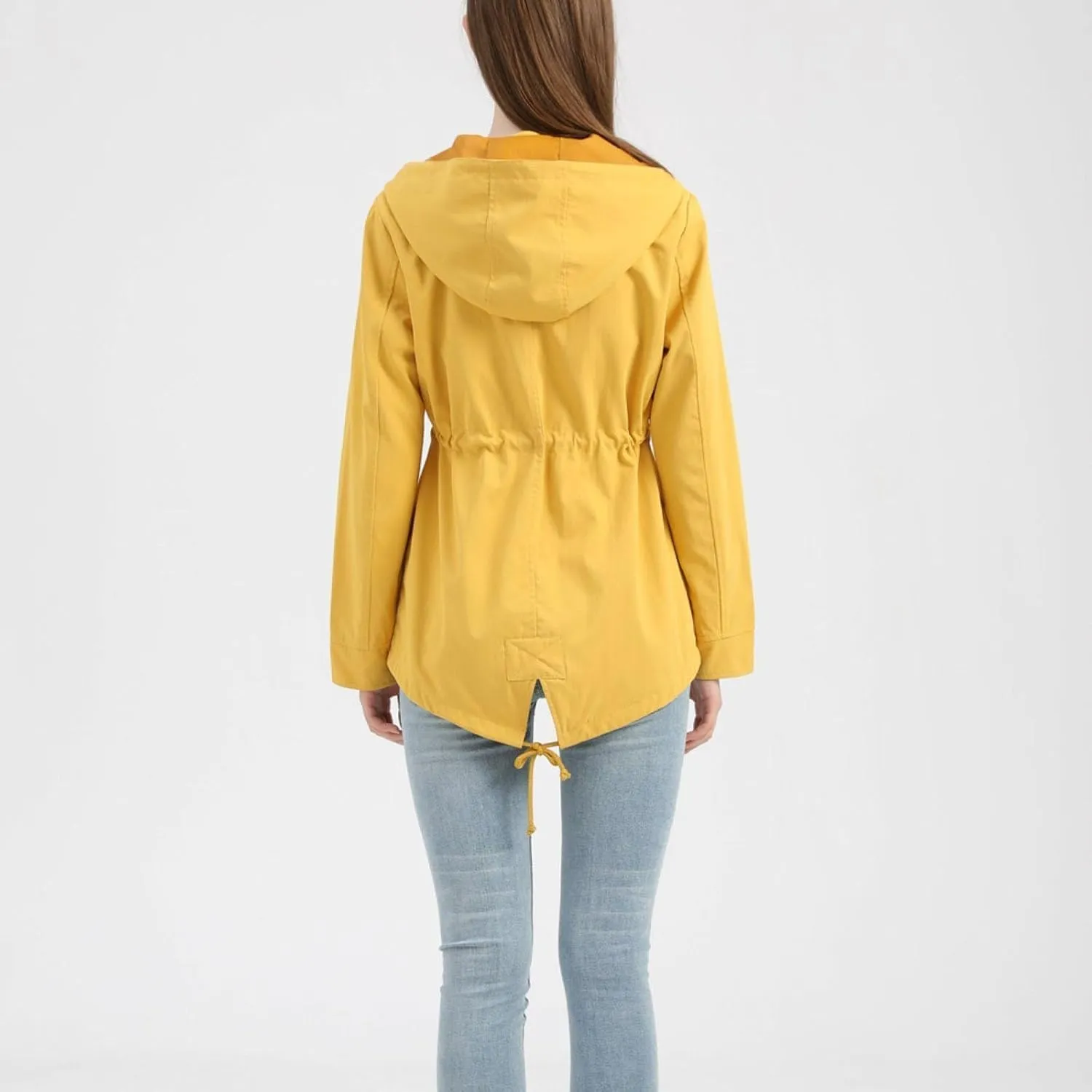 Women's Outdoor Hooded Waterproof mid-Length Raincoat Long-Sleeved Waist Windbreaker Long-Sleeved Zipper Jacket