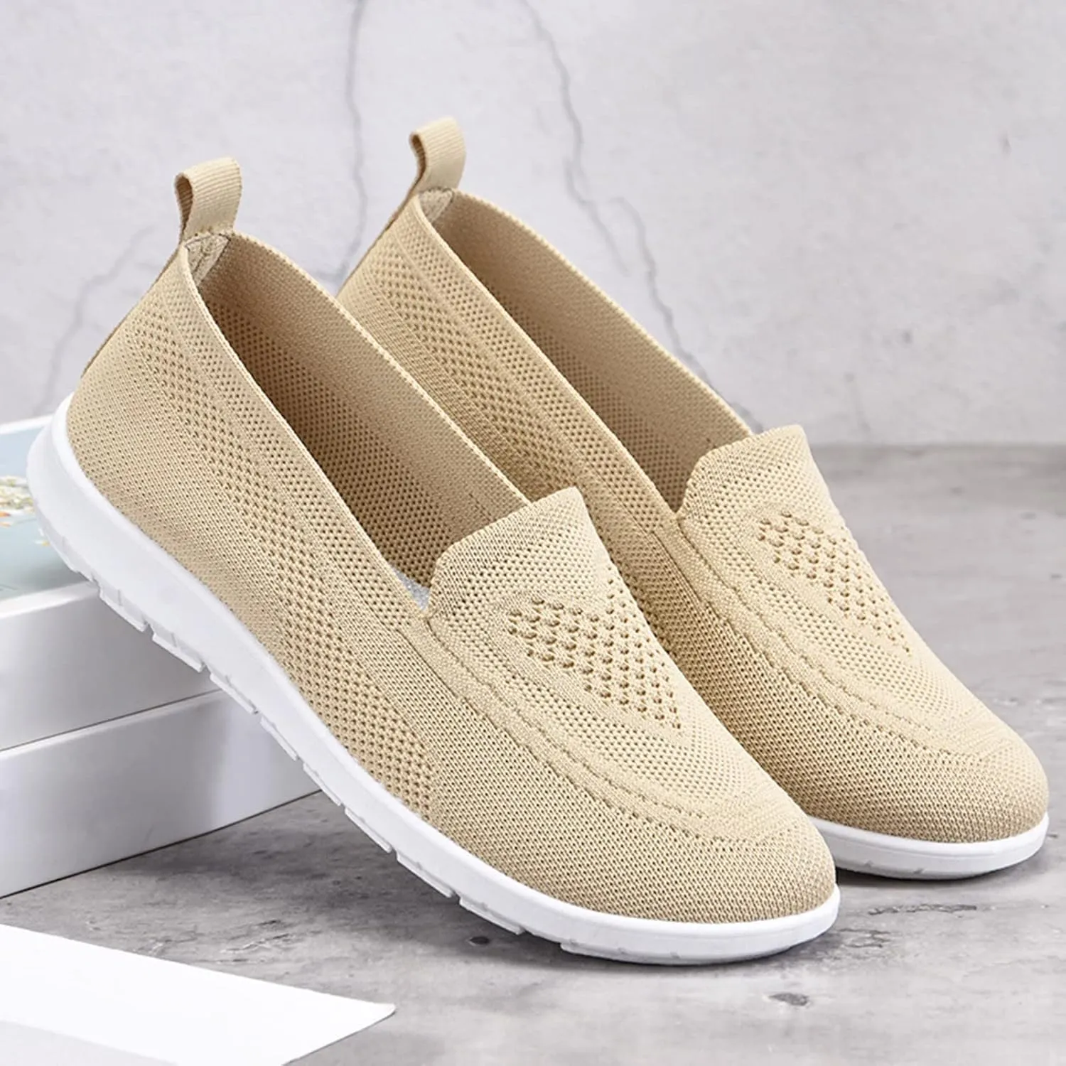 Women's Slip on Sneakers Shoes Woven Orthopedic Breathable Soft Shoes Walking Diabetic Foam Shoes Hands Free Slip in
