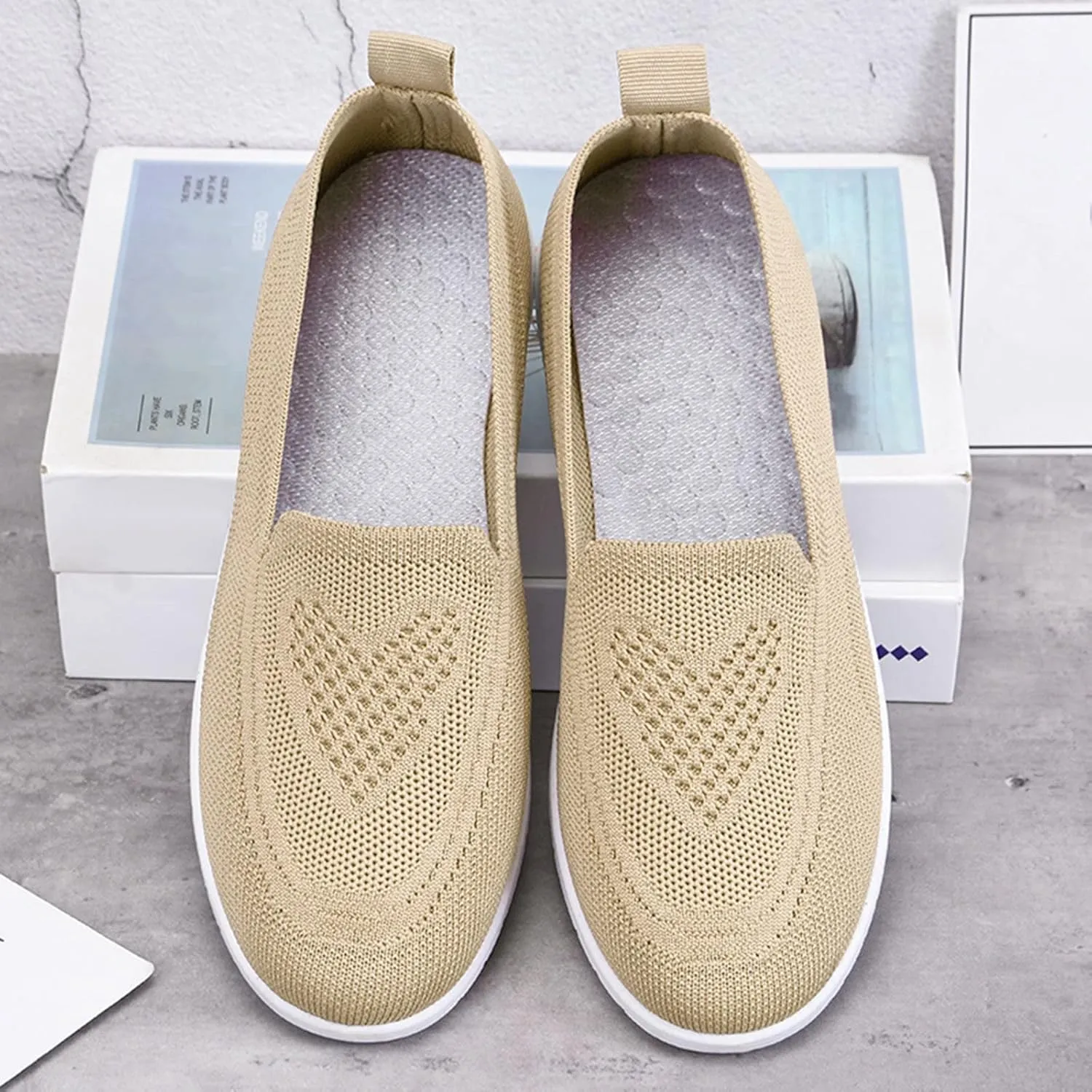 Women's Slip on Sneakers Shoes Woven Orthopedic Breathable Soft Shoes Walking Diabetic Foam Shoes Hands Free Slip in