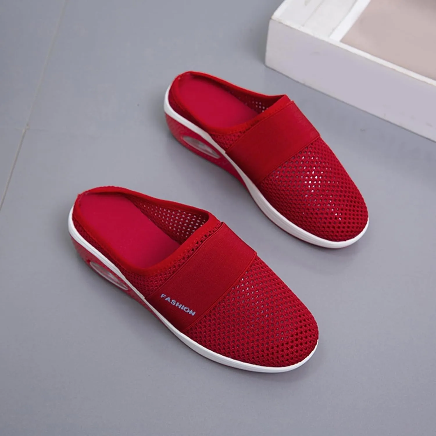 Womens Slip On Walking Shoes Air Cushion Orthopedic Diabetic Go Walk Shoes Breathable Platform Heel Slippers with Arch Support Casual Slippers