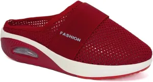 Womens Slip On Walking Shoes Air Cushion Orthopedic Diabetic Go Walk Shoes Breathable Platform Heel Slippers with Arch Support Casual Slippers
