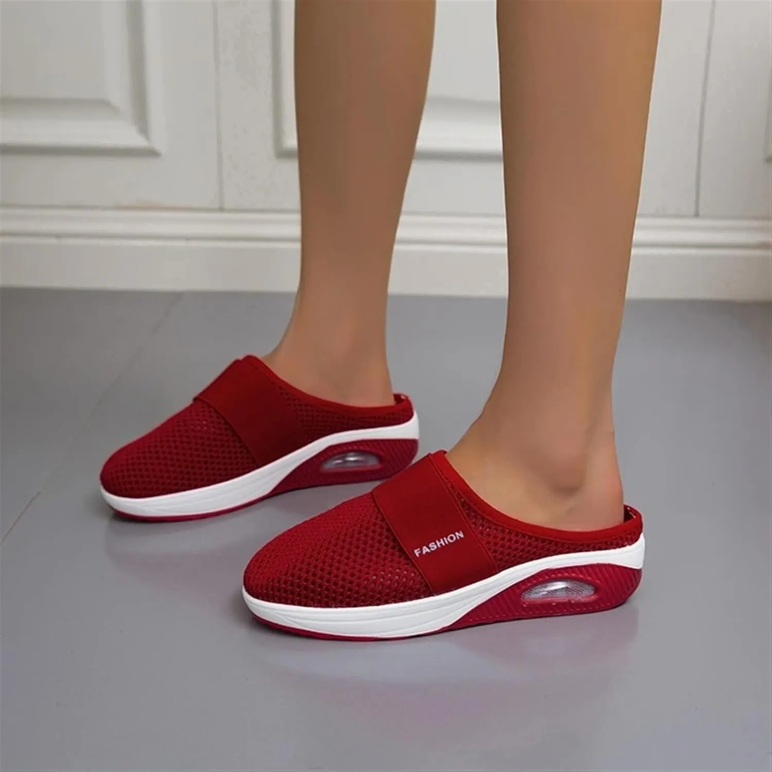Womens Slip On Walking Shoes Air Cushion Orthopedic Diabetic Go Walk Shoes Breathable Platform Heel Slippers with Arch Support Casual Slippers