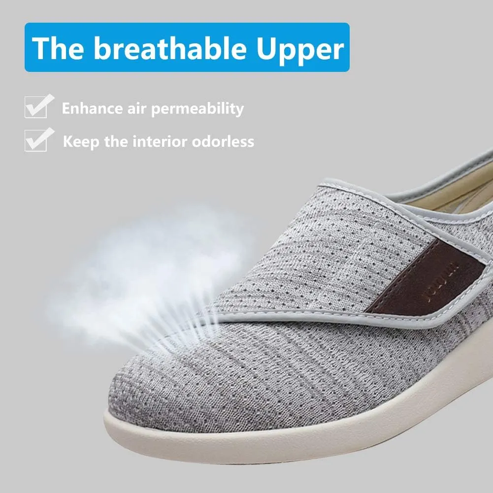 Womens Stylish Diabetic Shoes with Arch Support,Extra Wide Widths Walking Edema Sneakers Adjustable Strap Easy On/Off with 3 Pairs Insoles Replacement for Support Swollen Feet