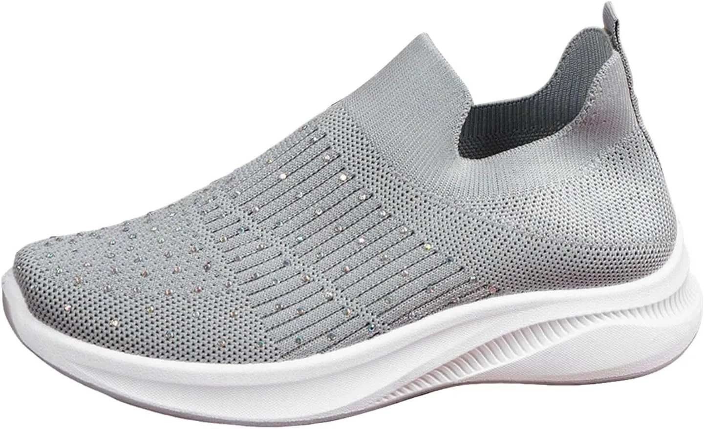 Womens Summer Walking Shoes with Comfy Cushioned Sole and Breathable Mesh Women's Rhinestone Flying Weave Barefoot Slip on Shoes Lightweight Arch Support Summer Running Sneakers Gym Fitness Sneaker