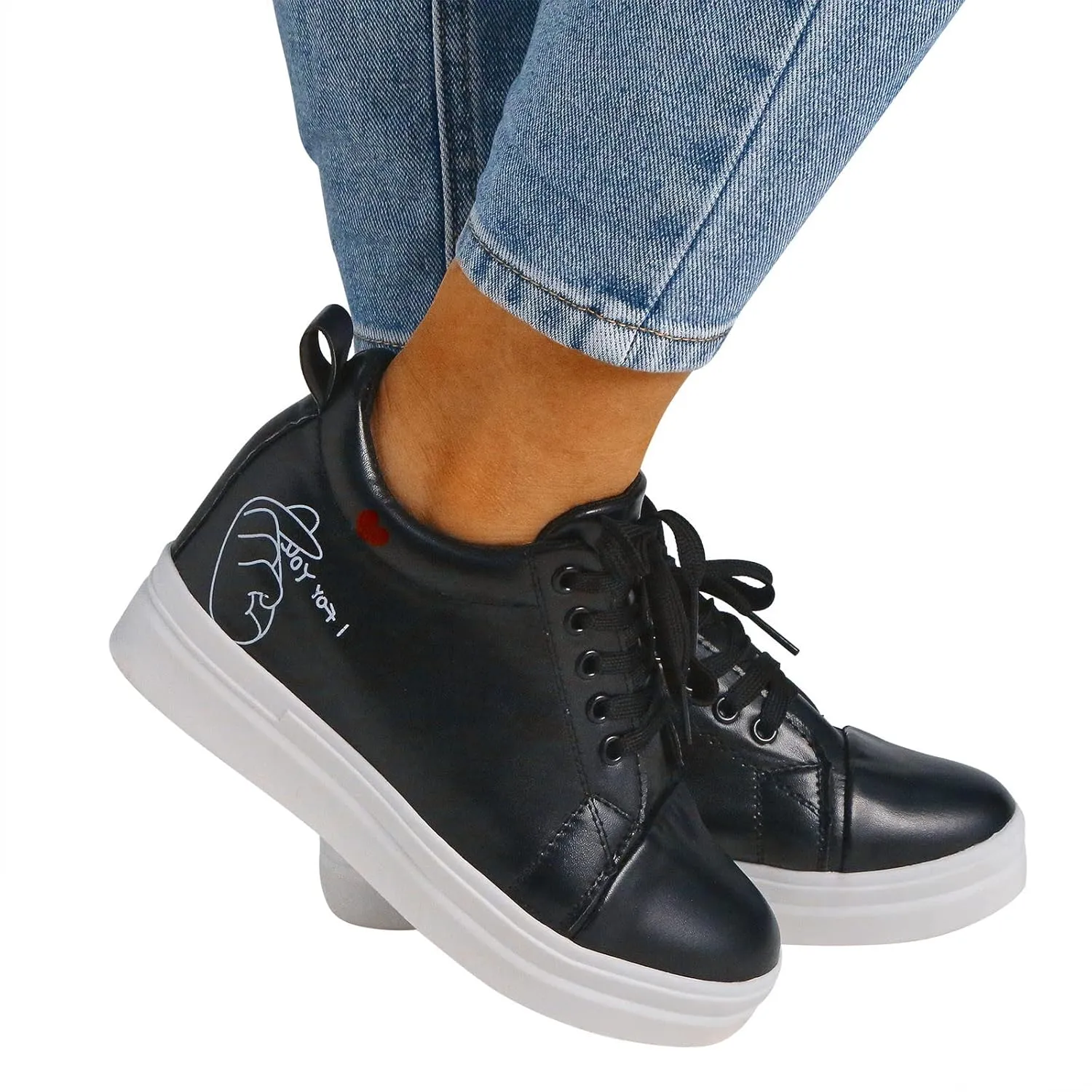 Women's Tennis Shoes PU Leather Platform Comfortable Lace Up Walking Shoes Fashion Athletic Sneakers for Women