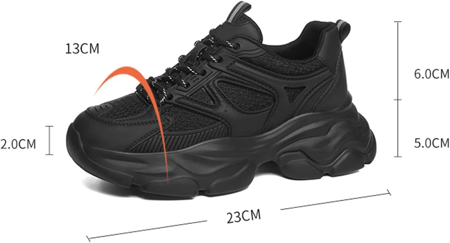 Women's Ultra-Light Sneakers: Breathable Casual Shoes with Thick Sole, Versatile Black Color, Fashion Platform Trainers/Lace-up Design,Black-39