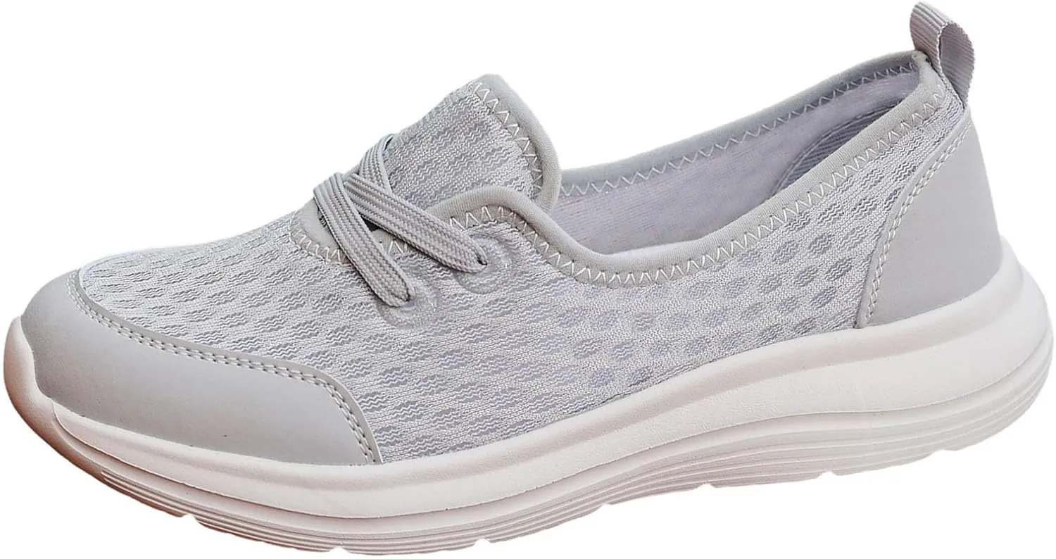 Womens Walking Sneakers Women Lace Up Shoes Flats Casual Shoes Lightweight Work Shoes Breathable Slip Work Trainers