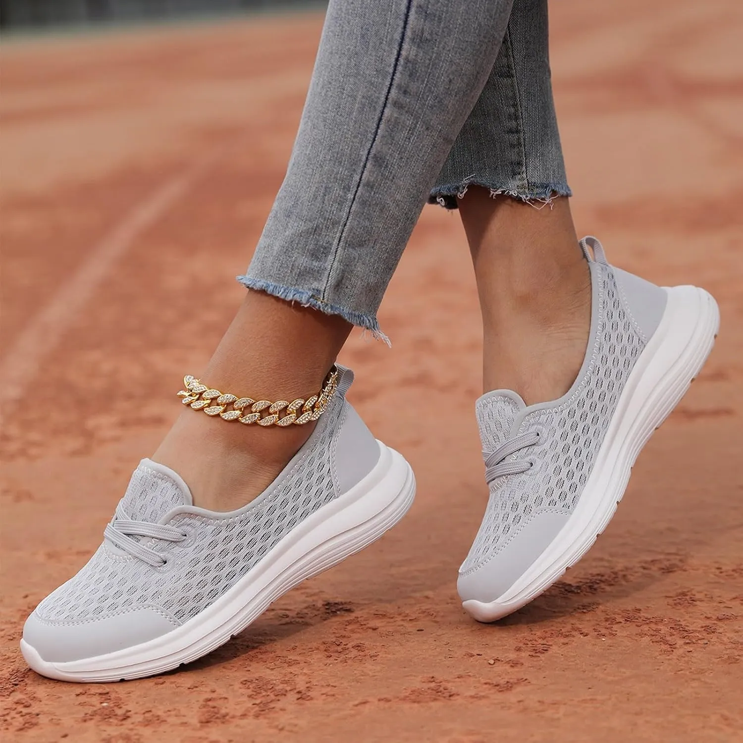 Womens Walking Sneakers Women Lace Up Shoes Flats Casual Shoes Lightweight Work Shoes Breathable Slip Work Trainers