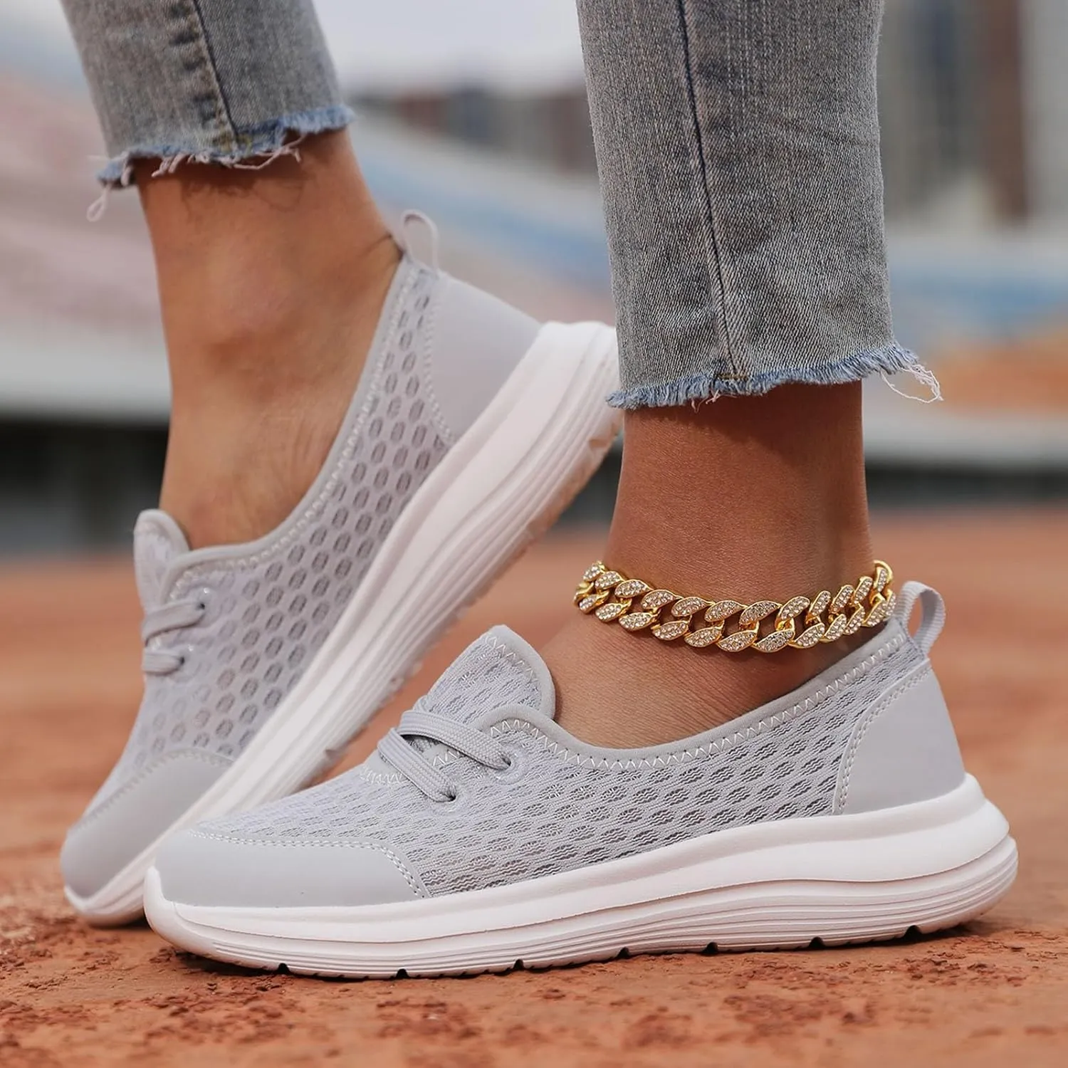 Womens Walking Sneakers Women Lace Up Shoes Flats Casual Shoes Lightweight Work Shoes Breathable Slip Work Trainers