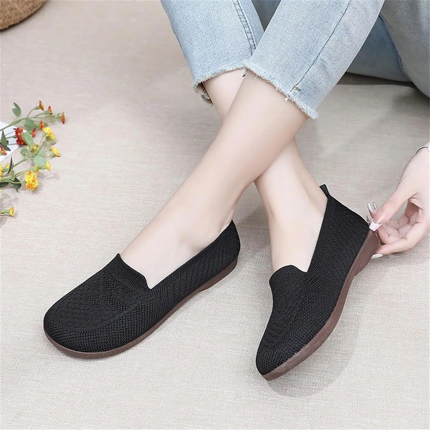 Women's Woven Orthopedic Breathable Soft Shoes Arch Support, Mesh Anti Slip Sports Shoes Comfortable Low Heel Slip on Sneaker