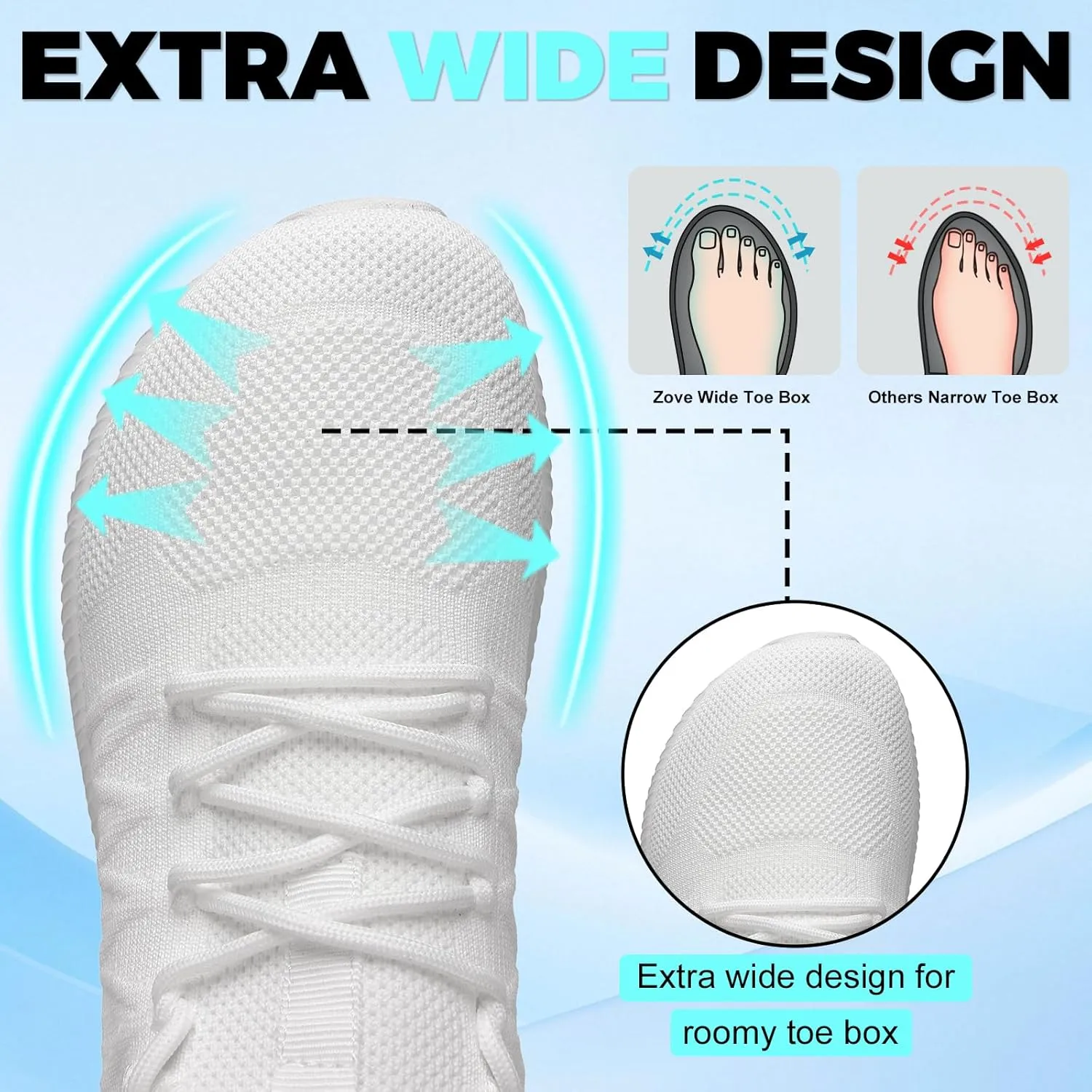 ZOVE Wide Toe Box Shoes for Men Extra Wide Width Sneakers Non-Slip Ultra Light Wide Tennis Running Shoes Breathable Casual Walking Sneakers Diabetes Workout Gym Jogging Sports