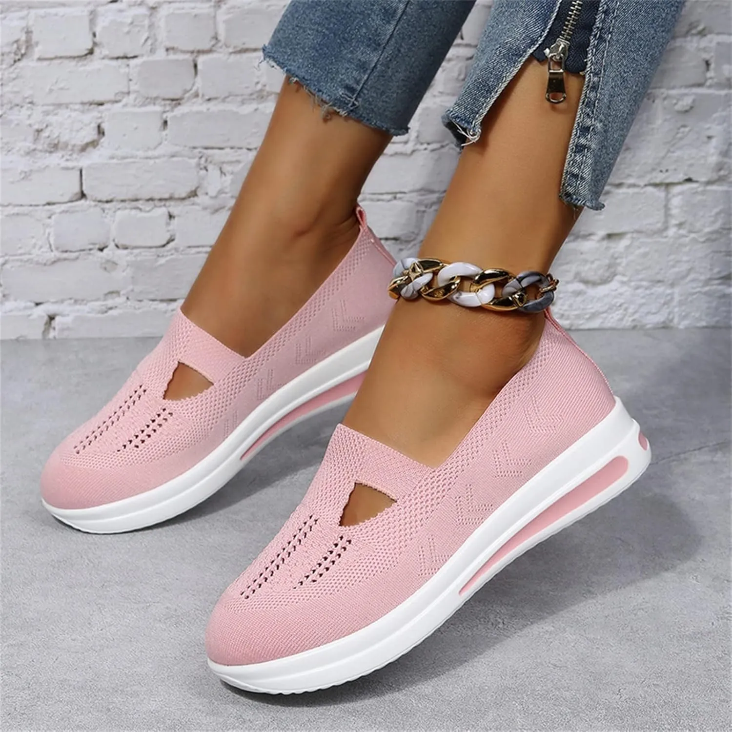 ZSpzx Ladies Running Shoes Walking Sneakers Air Cushioned Low Top Mesh Breathable Arch Support Elastic Athletic Ballet Flat Nurse Walking Sneaker Round Toe Memory Foam Casual Boat Footwear