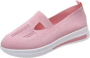ZSpzx Ladies Running Shoes Walking Sneakers Air Cushioned Low Top Mesh Breathable Arch Support Elastic Athletic Ballet Flat Nurse Walking Sneaker Round Toe Memory Foam Casual Boat Footwear