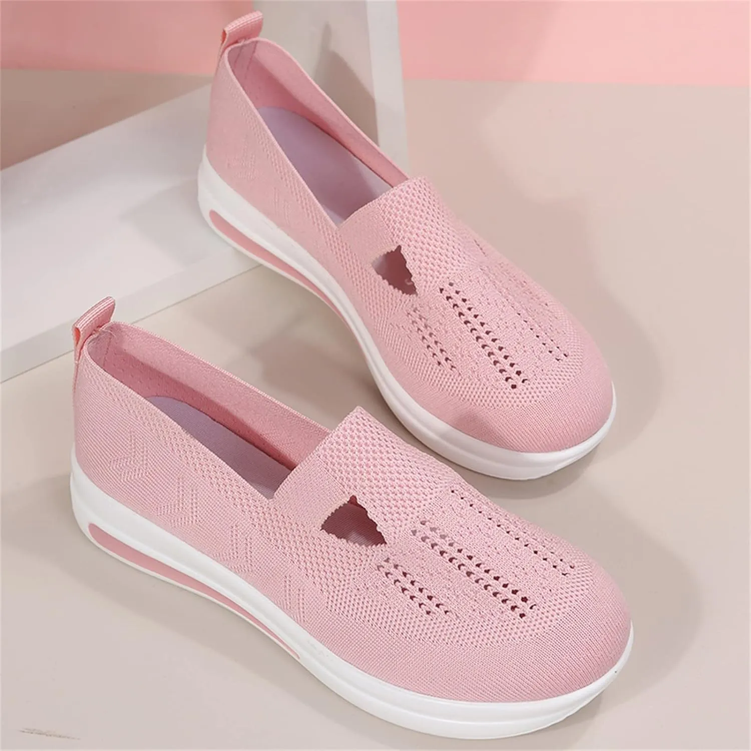 ZSpzx Ladies Running Shoes Walking Sneakers Air Cushioned Low Top Mesh Breathable Arch Support Elastic Athletic Ballet Flat Nurse Walking Sneaker Round Toe Memory Foam Casual Boat Footwear