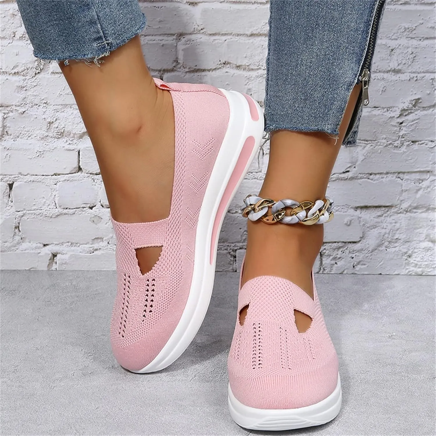 ZSpzx Ladies Running Shoes Walking Sneakers Air Cushioned Low Top Mesh Breathable Arch Support Elastic Athletic Ballet Flat Nurse Walking Sneaker Round Toe Memory Foam Casual Boat Footwear
