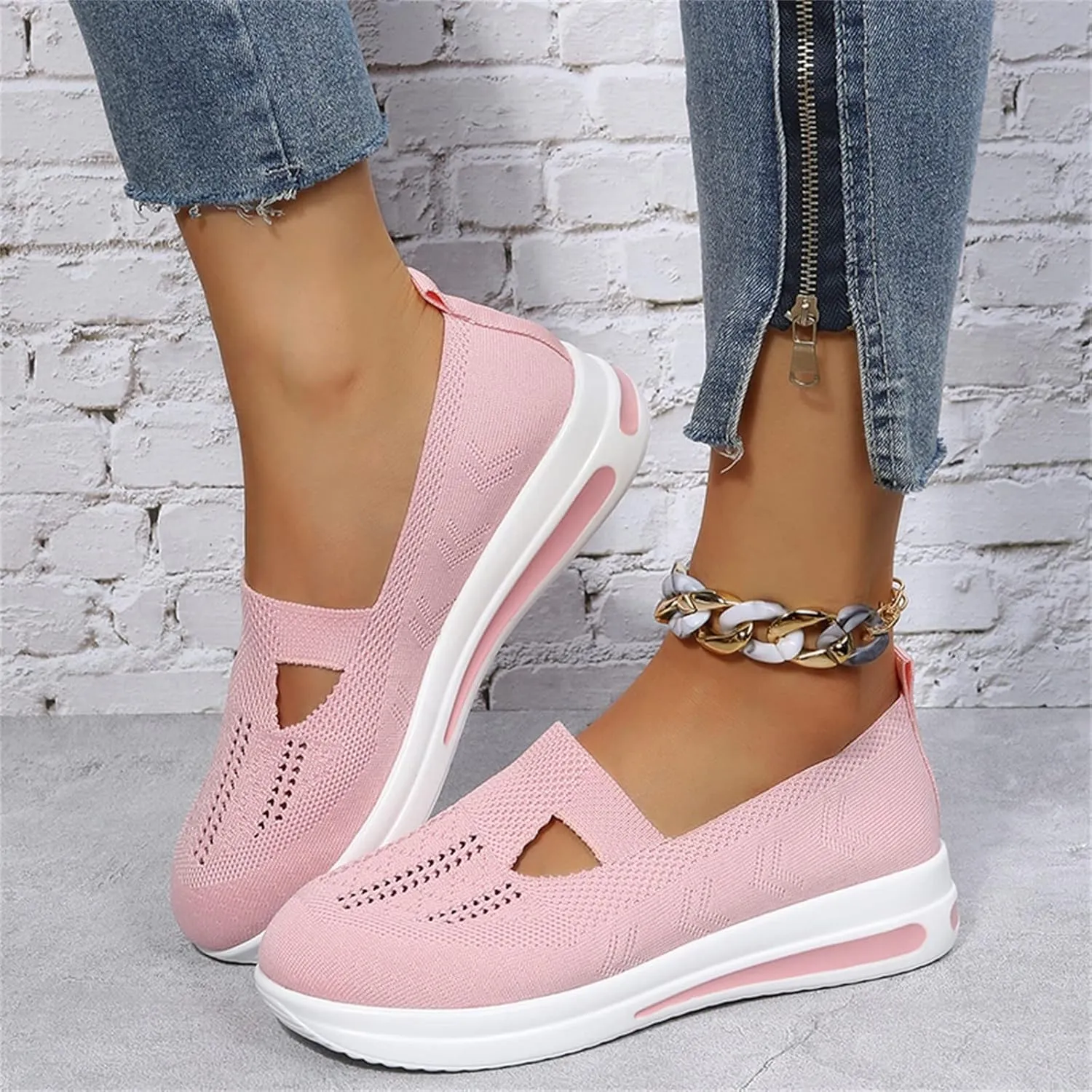 ZSpzx Ladies Running Shoes Walking Sneakers Air Cushioned Low Top Mesh Breathable Arch Support Elastic Athletic Ballet Flat Nurse Walking Sneaker Round Toe Memory Foam Casual Boat Footwear