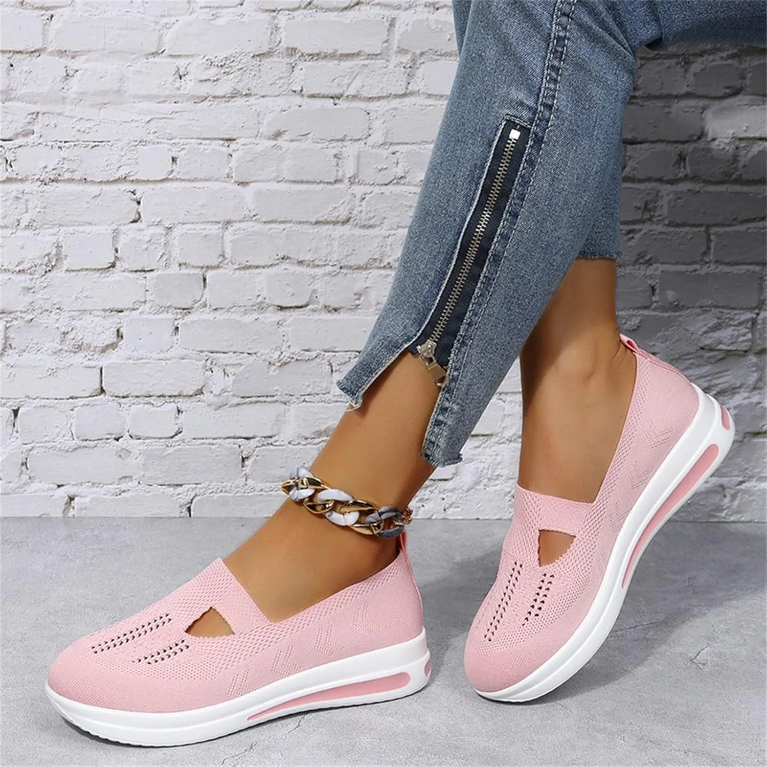 ZSpzx Ladies Running Shoes Walking Sneakers Air Cushioned Low Top Mesh Breathable Arch Support Elastic Athletic Ballet Flat Nurse Walking Sneaker Round Toe Memory Foam Casual Boat Footwear