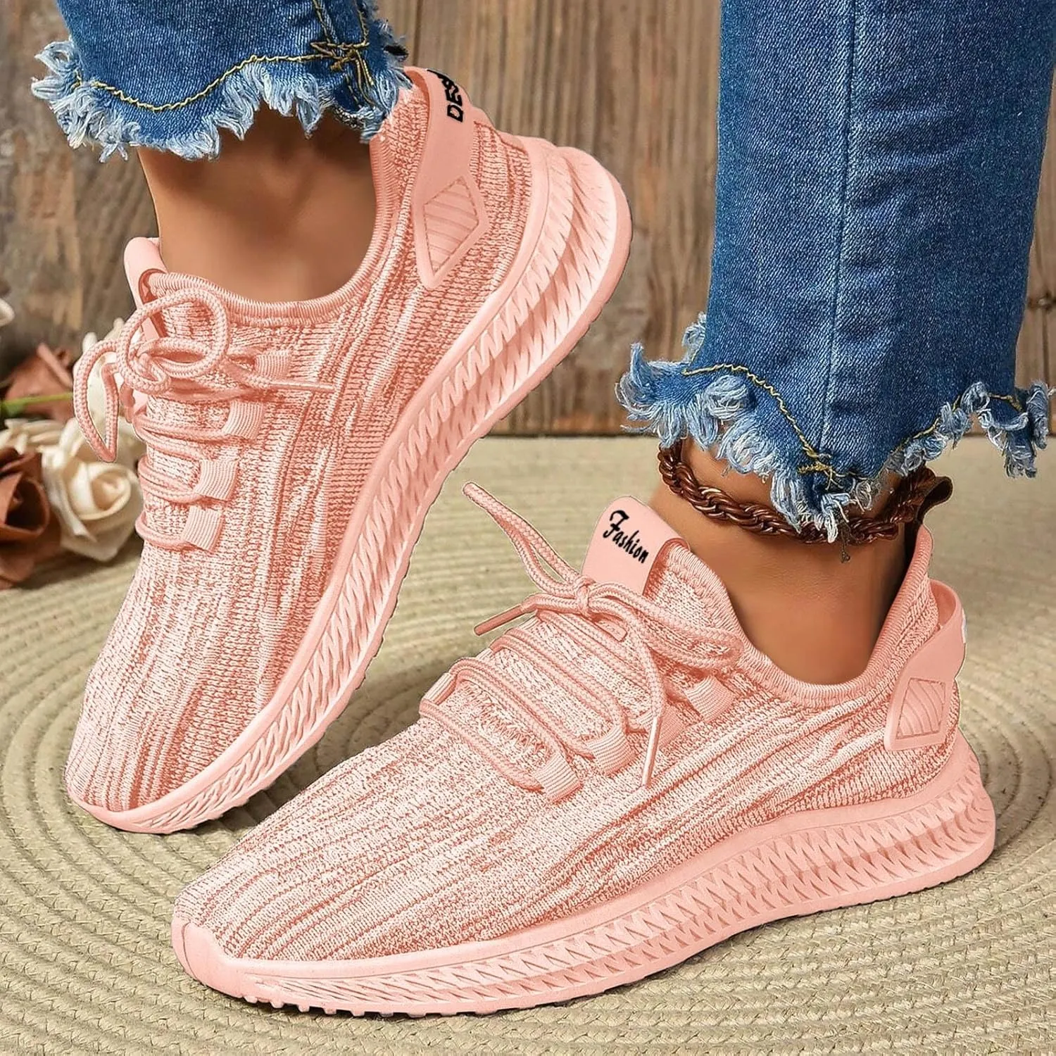 ZSpzx Orthopedic Walking Sneakers for Women Lace Up Air Cushioned Slip On Padded Insole Jogging Tennis Casual Shoes Comfortable Lightweight Padded Insole Footwear with Arch Support for Daily Wear