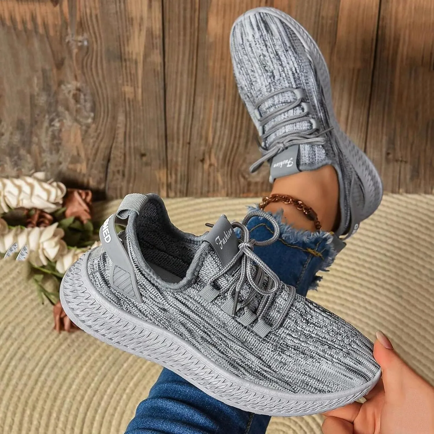 ZSpzx Orthopedic Walking Sneakers for Women Lace Up Air Cushioned Slip On Padded Insole Jogging Tennis Casual Shoes Comfortable Lightweight Padded Insole Footwear with Arch Support for Daily Wear