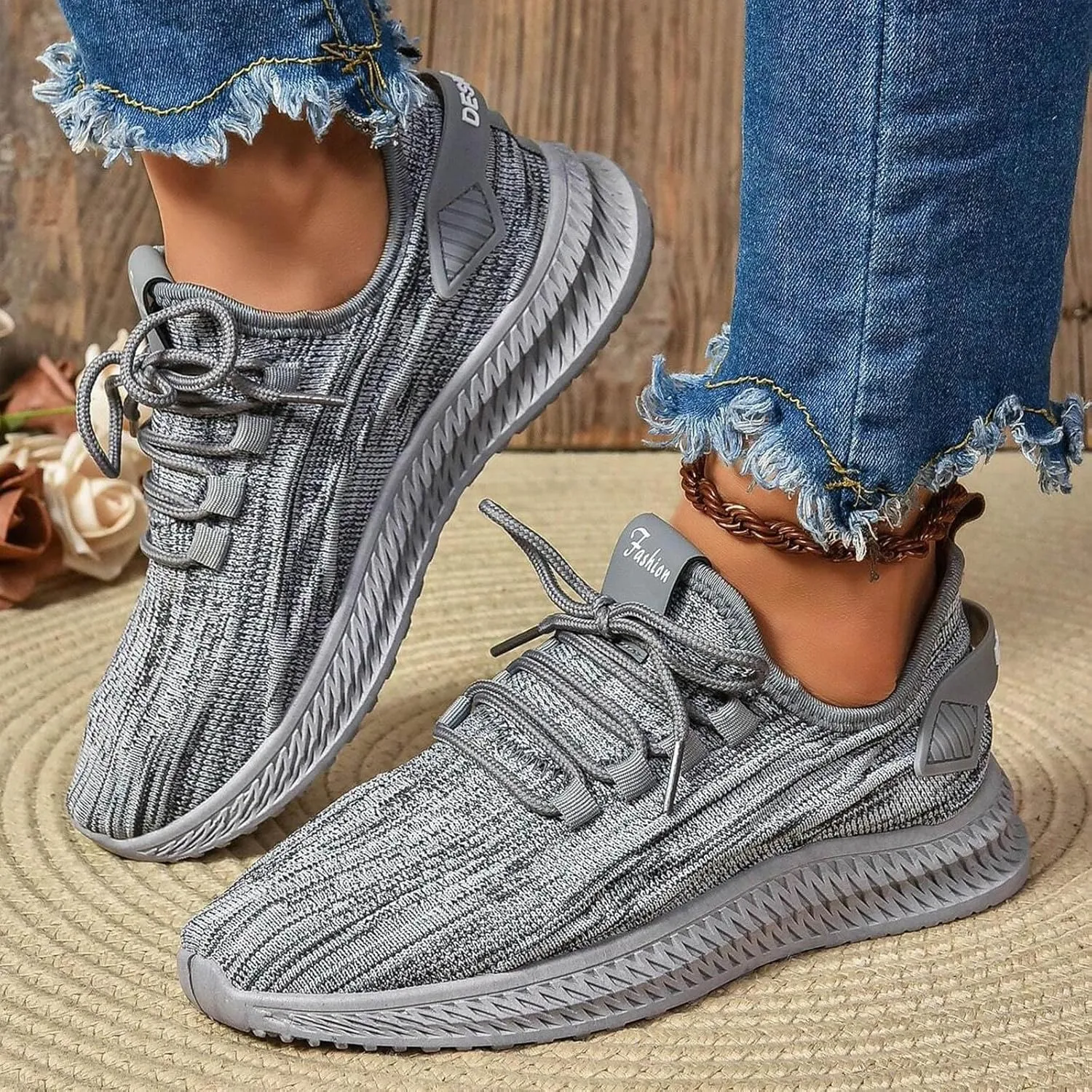 ZSpzx Orthopedic Walking Sneakers for Women Lace Up Air Cushioned Slip On Padded Insole Jogging Tennis Casual Shoes Comfortable Lightweight Padded Insole Footwear with Arch Support for Daily Wear