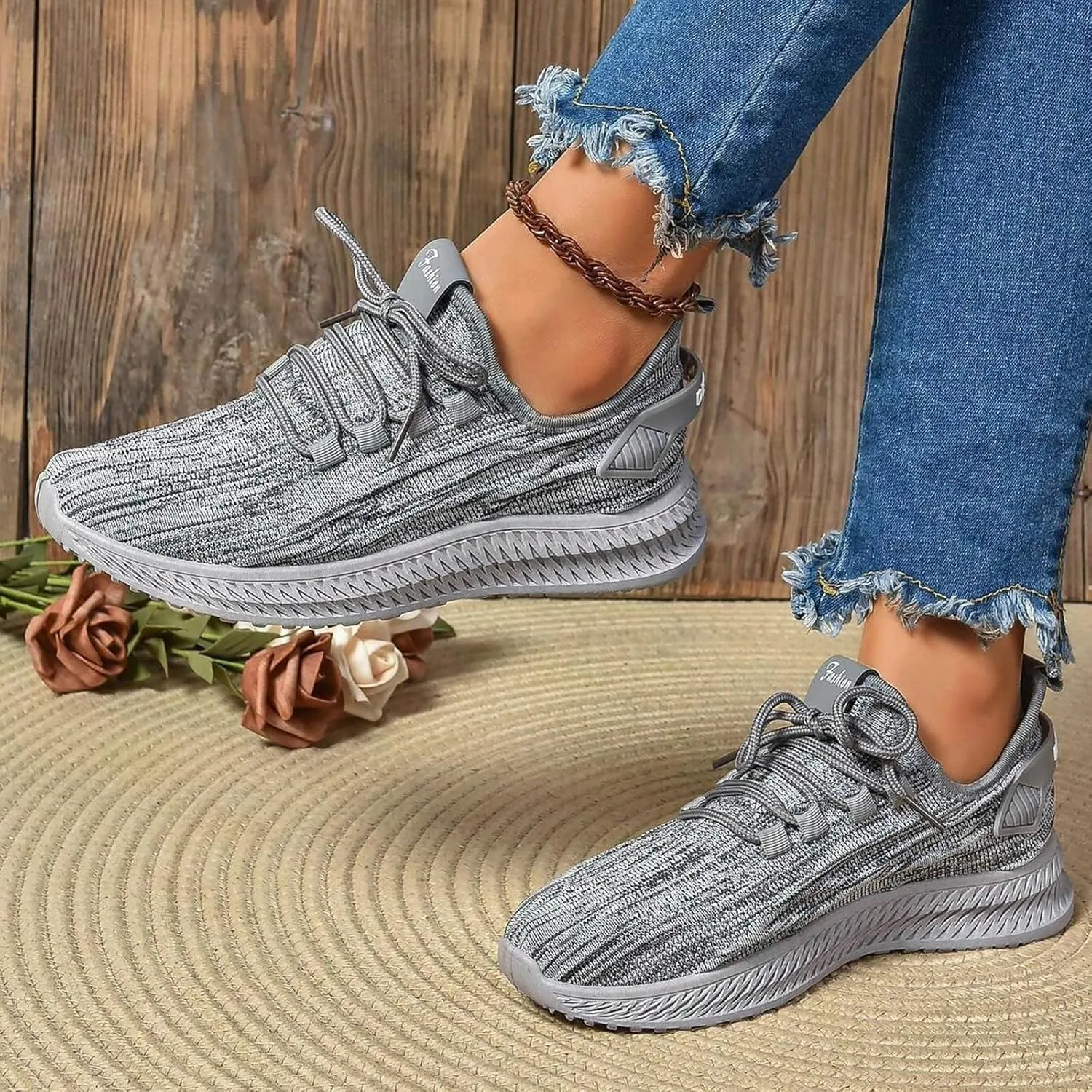ZSpzx Orthopedic Walking Sneakers for Women Lace Up Air Cushioned Slip On Padded Insole Jogging Tennis Casual Shoes Comfortable Lightweight Padded Insole Footwear with Arch Support for Daily Wear