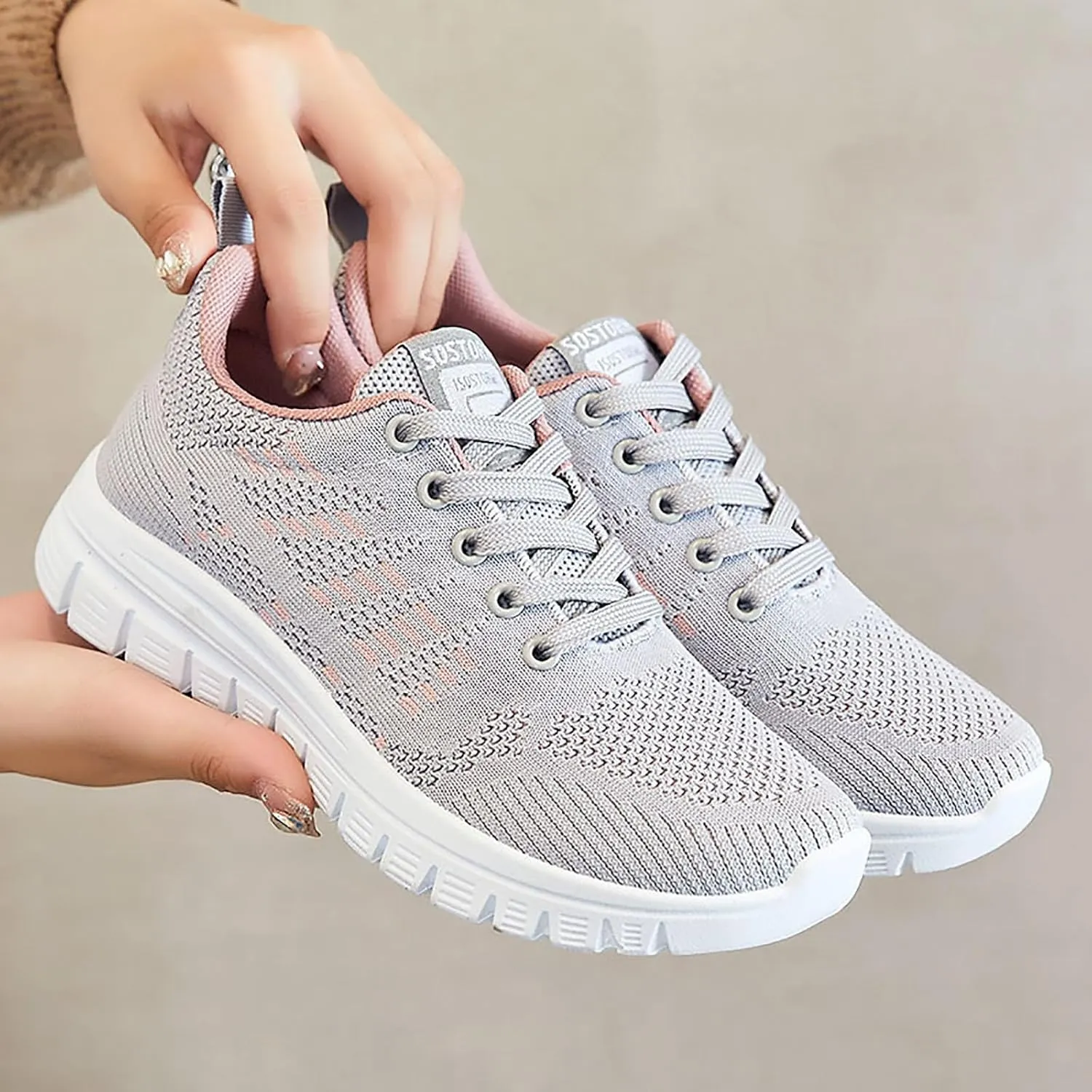 ZSpzx Summer Walking Shoes for Women Mesh Knit Breathable Running Sneakers Comfy Lightweight Non Slip Air Cushioned Daily Wear Arch Support Shoe Fashionable Mesh Ladies Casual Platform Footwear