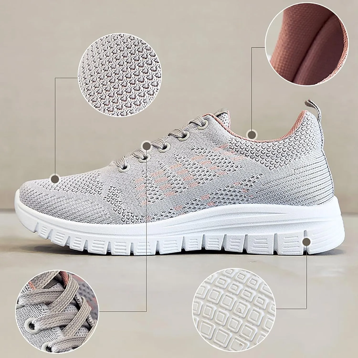 ZSpzx Summer Walking Shoes for Women Mesh Knit Breathable Running Sneakers Comfy Lightweight Non Slip Air Cushioned Daily Wear Arch Support Shoe Fashionable Mesh Ladies Casual Platform Footwear