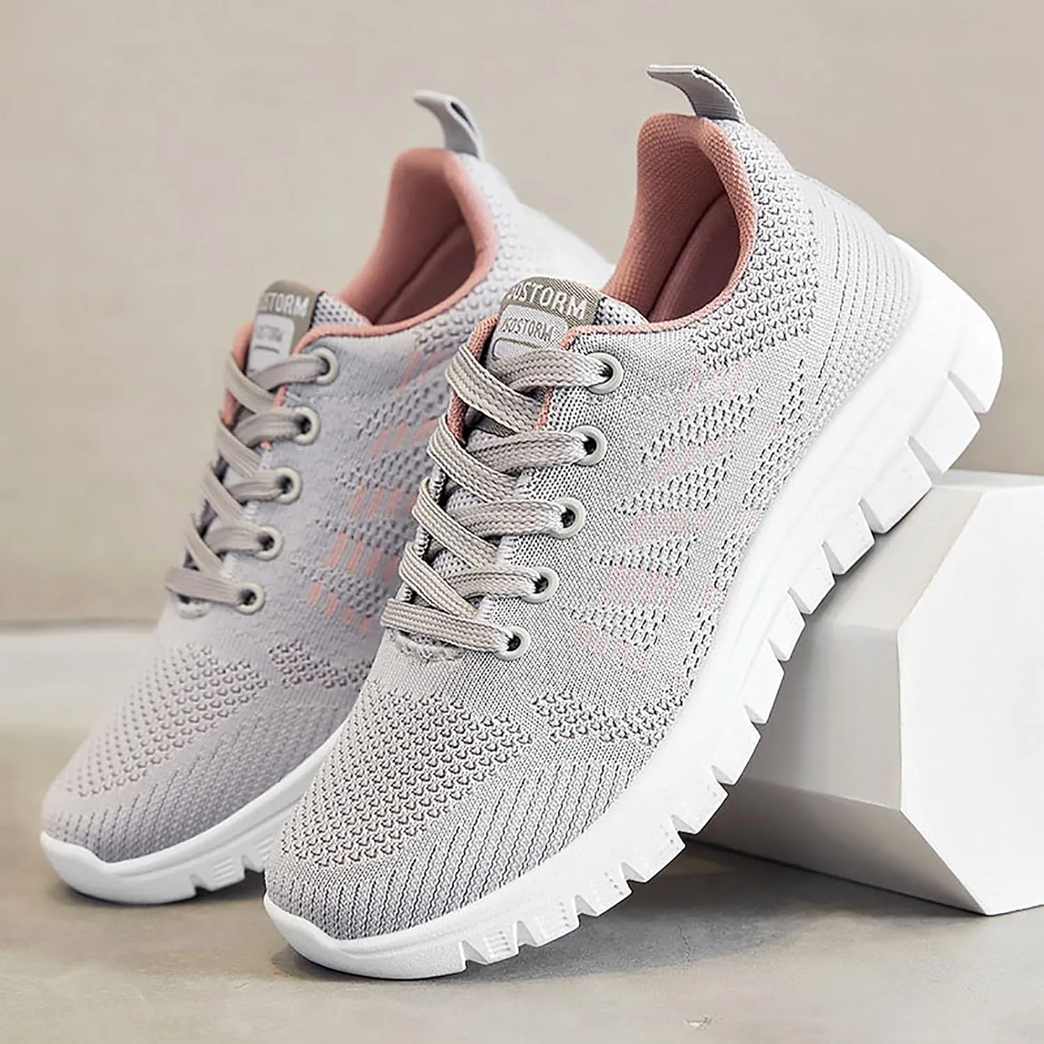 ZSpzx Summer Walking Shoes for Women Mesh Knit Breathable Running Sneakers Comfy Lightweight Non Slip Air Cushioned Daily Wear Arch Support Shoe Fashionable Mesh Ladies Casual Platform Footwear