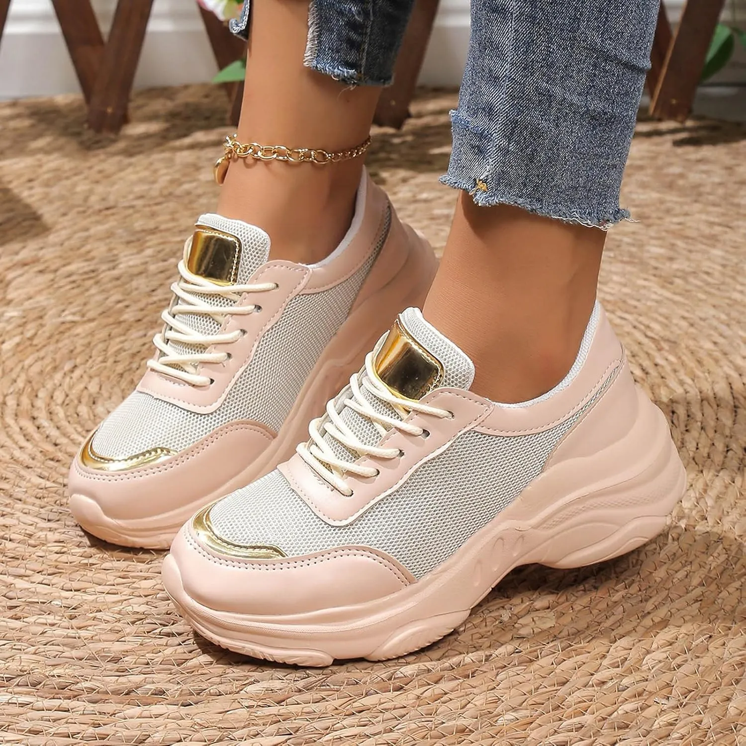 ZSpzx Women's Fashion Walking Sneakers Lace Up Slip On Arch Support Orthopedic Breathable Workout Running Wedge Shoes Casual Air Cushioned Jogging Tennis Sneaker for Plantar Fasciitis Daily Wear