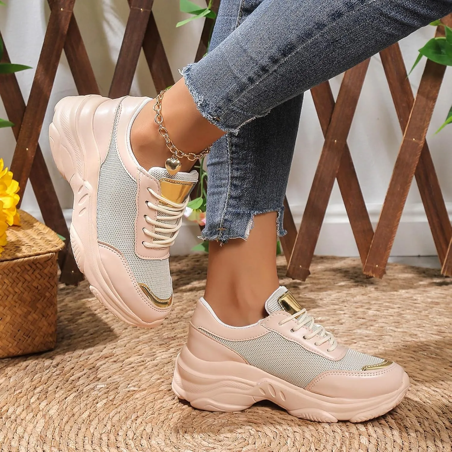 ZSpzx Women's Fashion Walking Sneakers Lace Up Slip On Arch Support Orthopedic Breathable Workout Running Wedge Shoes Casual Air Cushioned Jogging Tennis Sneaker for Plantar Fasciitis Daily Wear