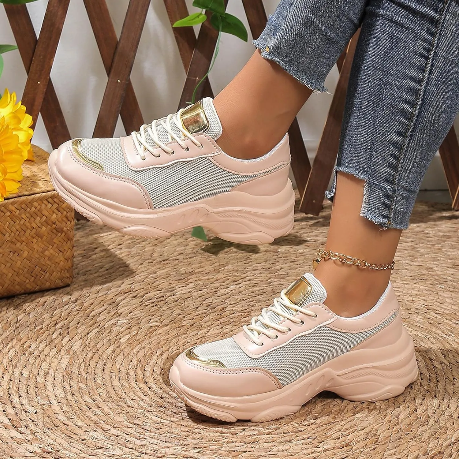 ZSpzx Women's Fashion Walking Sneakers Lace Up Slip On Arch Support Orthopedic Breathable Workout Running Wedge Shoes Casual Air Cushioned Jogging Tennis Sneaker for Plantar Fasciitis Daily Wear