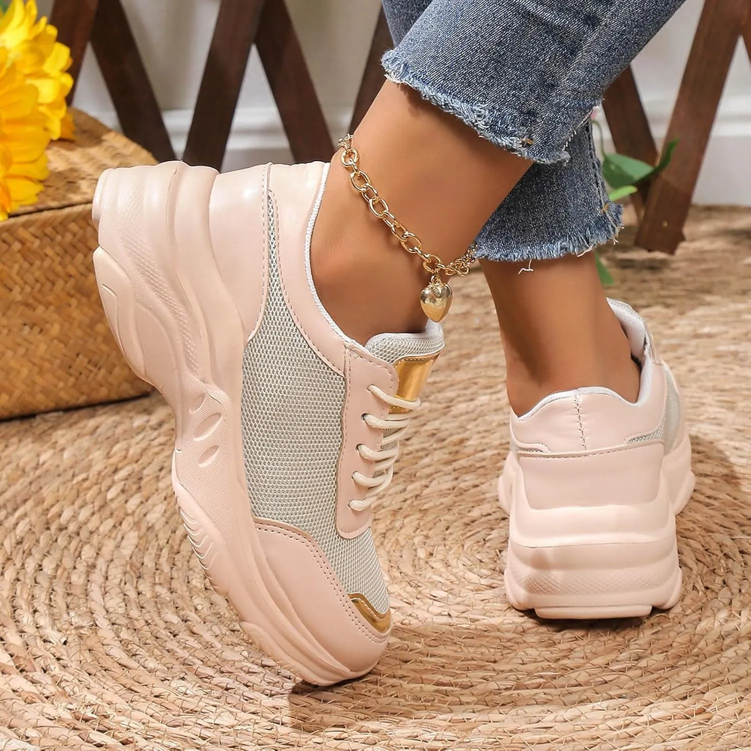 ZSpzx Women's Fashion Walking Sneakers Lace Up Slip On Arch Support Orthopedic Breathable Workout Running Wedge Shoes Casual Air Cushioned Jogging Tennis Sneaker for Plantar Fasciitis Daily Wear